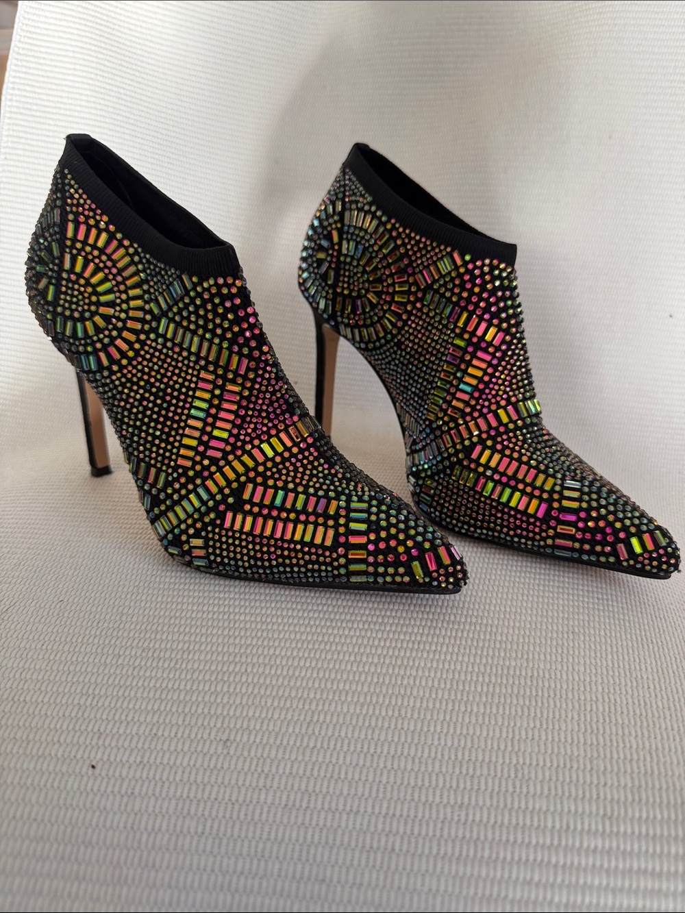 Thalia Sodi black Ankle Bootie Stiletto with Iridescent Multi-Color Embellishmen